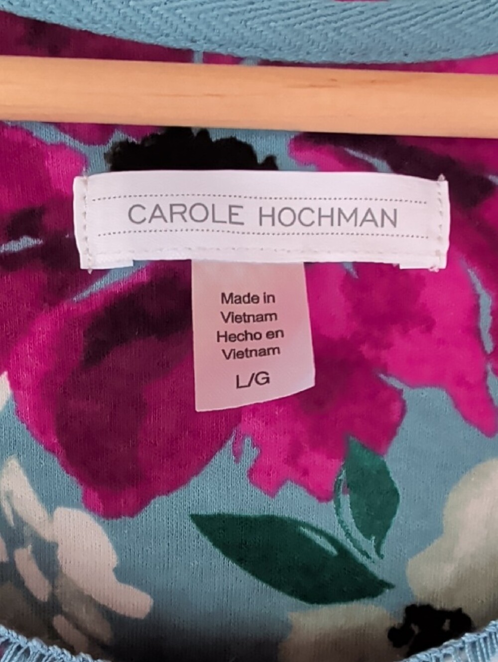 Midnight by Carole Hochman Teal Floral Long-Sleeve Tee with Magenta Blooms - Picture 2 of 6